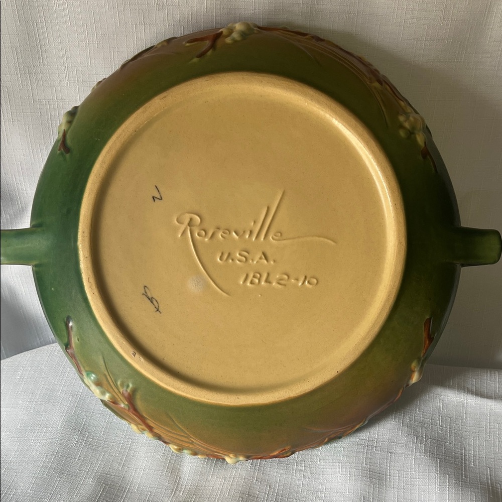 Roseville Green and Tan Decorative Bowl